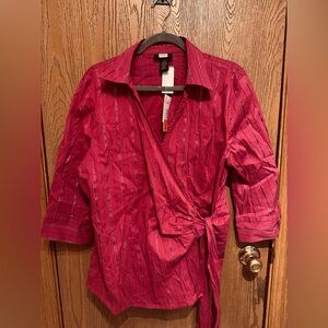 Red Striped Wrap Blouse Studio 1940 NWT